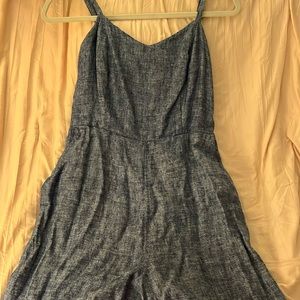long faux denim romper